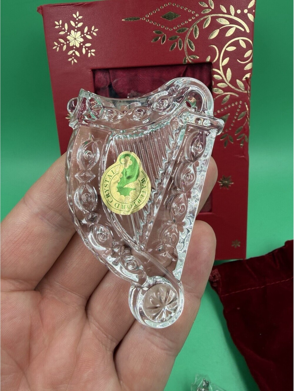 NIB 2014 Annual Waterford Crystal Harp Christmas Ornament W/Enhancer 164590